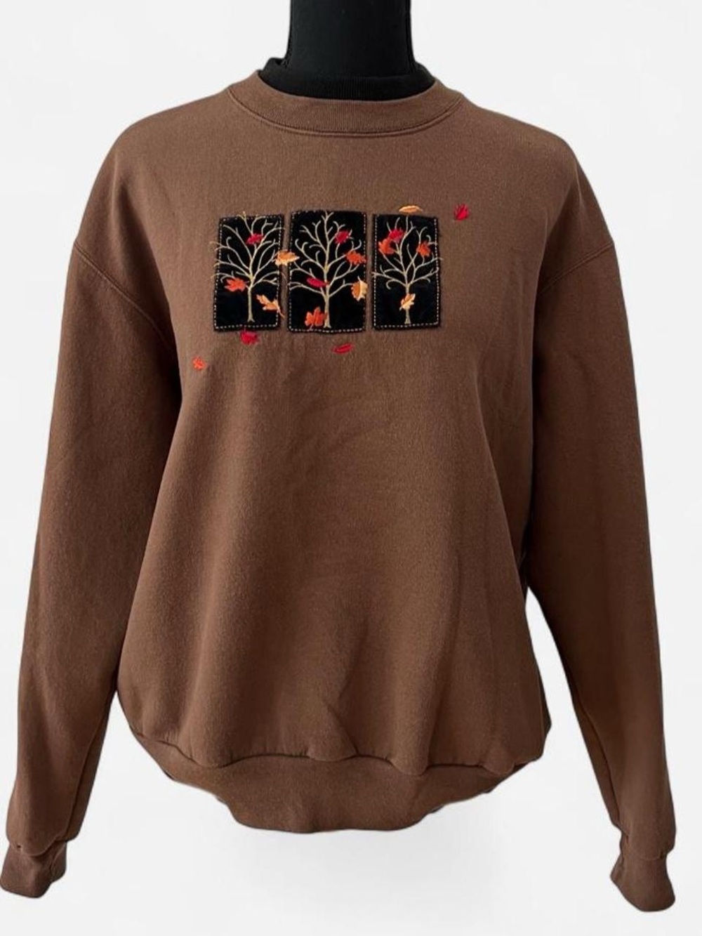 90s Double Collar Crewneck Sweatshirt Fall Embroidered Cottagecore Cabincore M